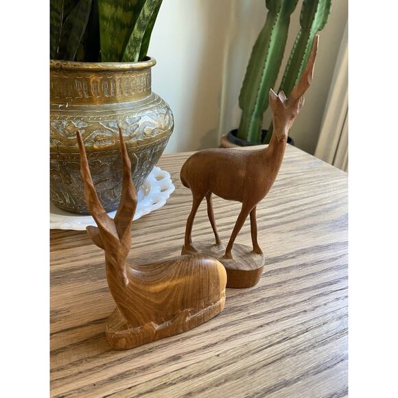 Vintage Hand Carved Wooden Gazelle Set Antelope Deer Made in Kenya Africa - Picture 4 of 7